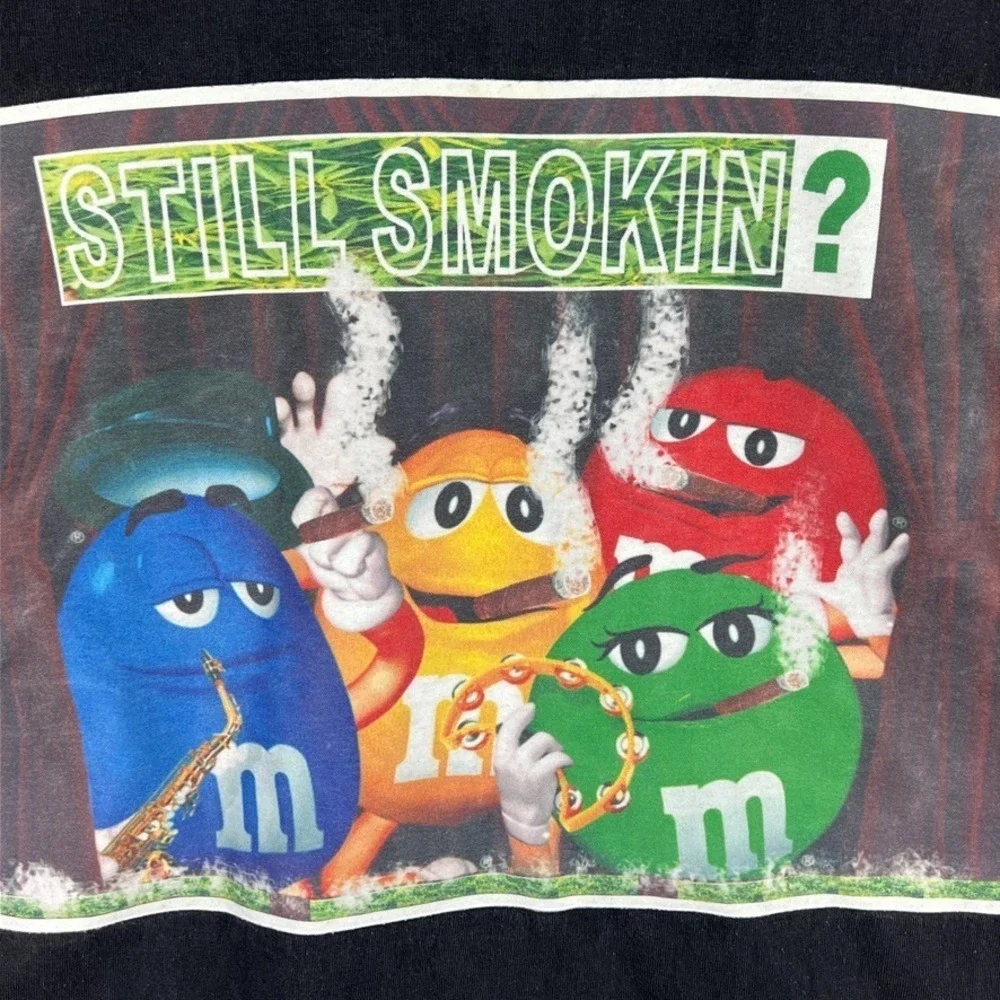 Vintage M & M Long Sleeve Tee Shirt Still Smokin‎ Graphic Print Candy Smoking